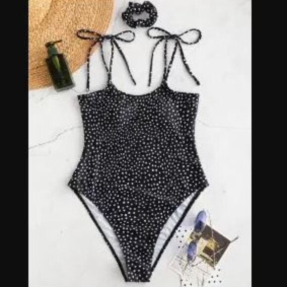 ZAFUL Swimsuit Size 4 Polka Dot Black White Spaghetti Straps Beach Summer Pool - Picture 2 of 10